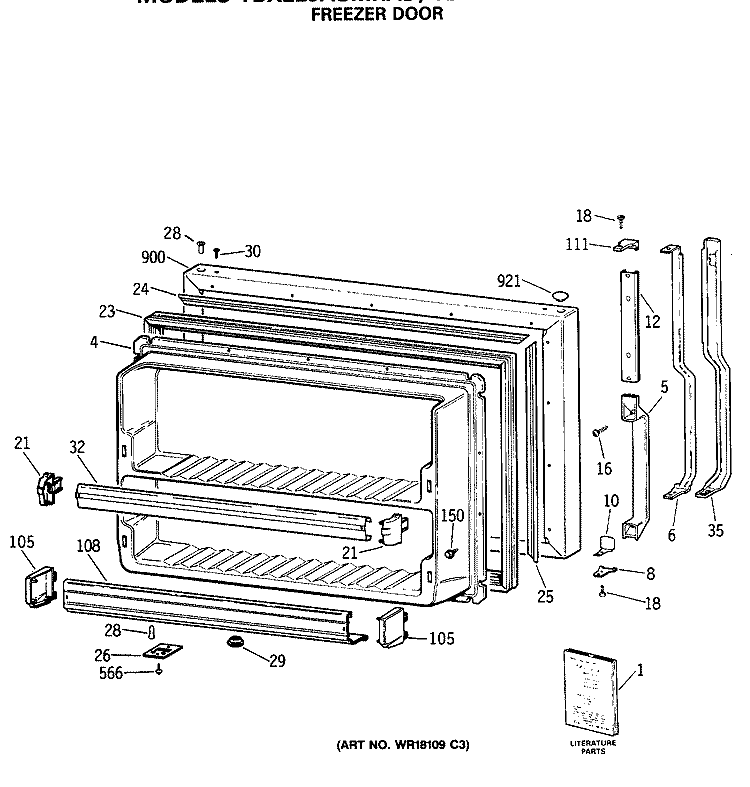 FREEZER DOOR Diagram and Parts List for TBX22JASMRAD  General Electric Refrigerator