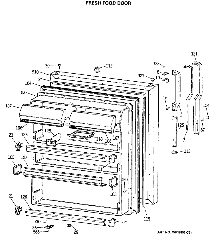 FRESH FOOD DOOR Diagram and Parts List for TBX22JASMRAD  General Electric Refrigerator