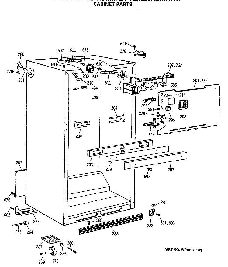 CABINET PARTS Diagram and Parts List for TBX22JASMRAD  General Electric Refrigerator