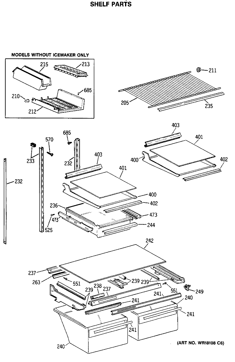 SHELF PARTS Diagram and Parts List for TBX22JASMRAD  General Electric Refrigerator