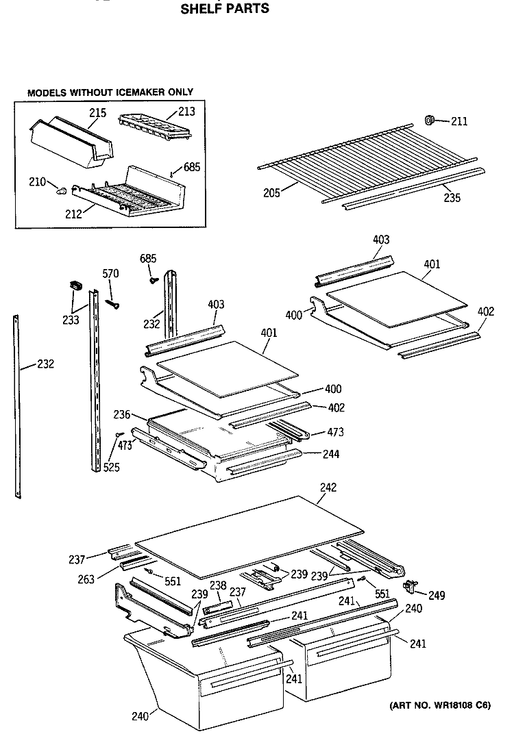 SHELF PARTS Diagram and Parts List for TBX24JASHRWH  General Electric Refrigerator