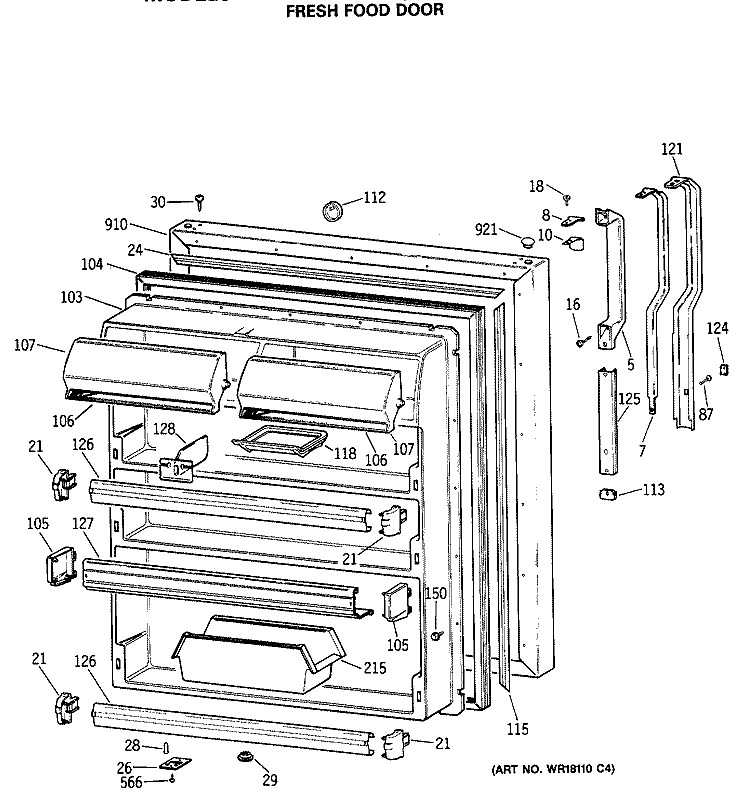 FRESH FOOD DOOR Diagram and Parts List for TBX25JASHRAD  General Electric Refrigerator