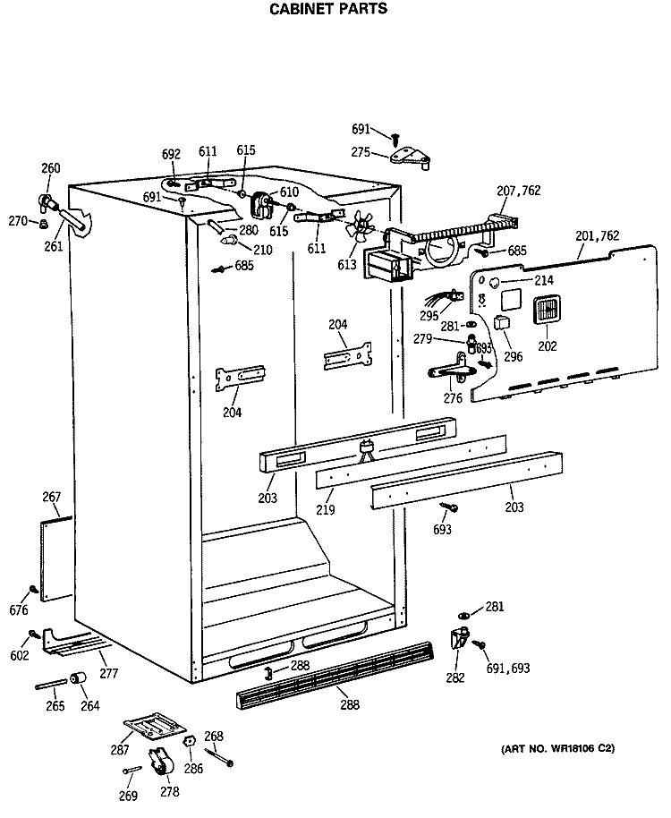CABINET PARTS Diagram and Parts List for TBX25JASHRAD  General Electric Refrigerator