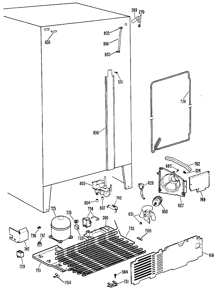 Section Diagram and Parts List for TFC20JRSBWW  General Electric Refrigerator