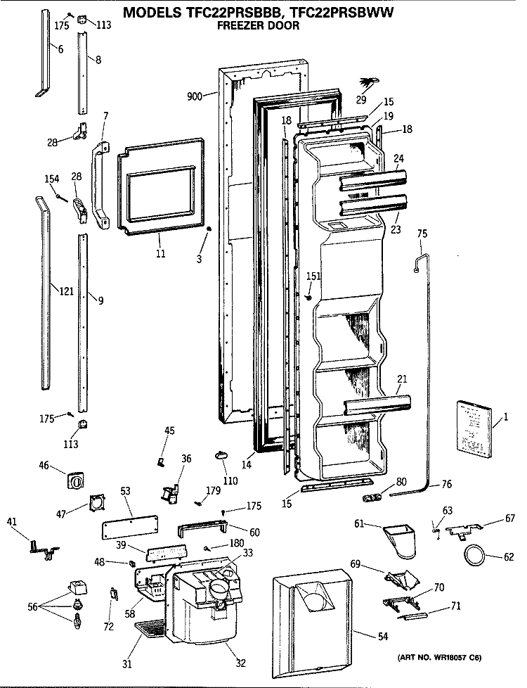 FREEZER DOOR Diagram and Parts List for TFC22PRSBWW  General Electric Refrigerator