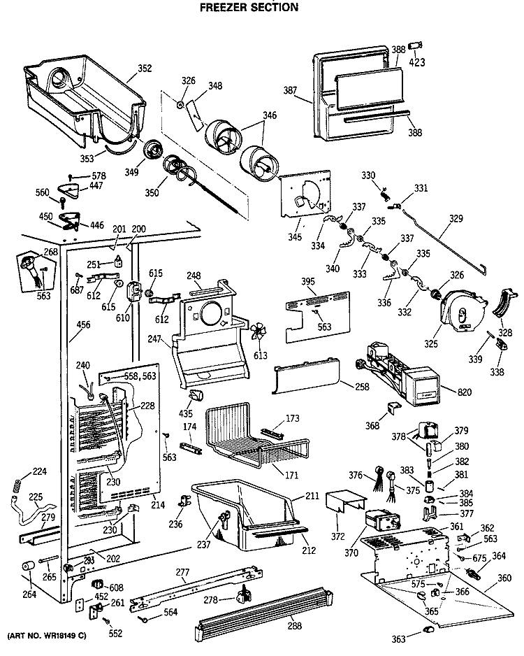 FREEZER SECTION Diagram and Parts List for TFC22PRSBWW  General Electric Refrigerator