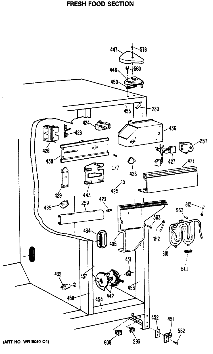 FRESH FOOD SECTION Diagram and Parts List for TFC22PRSBWW  General Electric Refrigerator