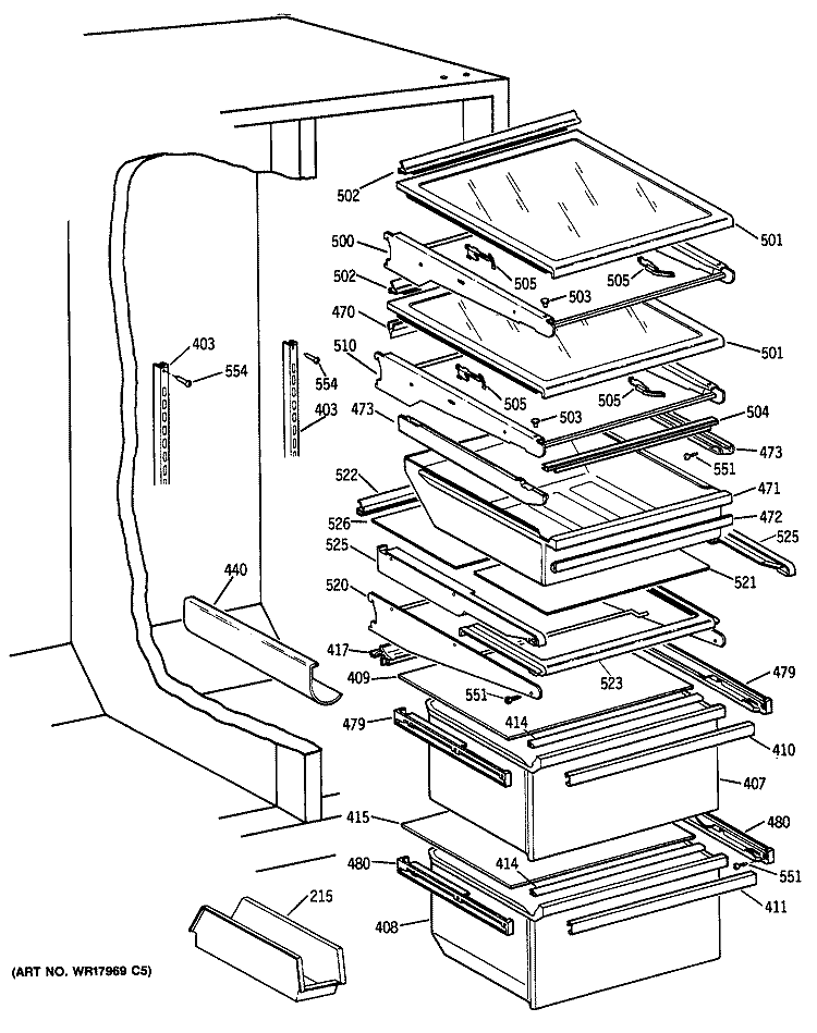 Section Diagram and Parts List for TFC22PRSBWW  General Electric Refrigerator