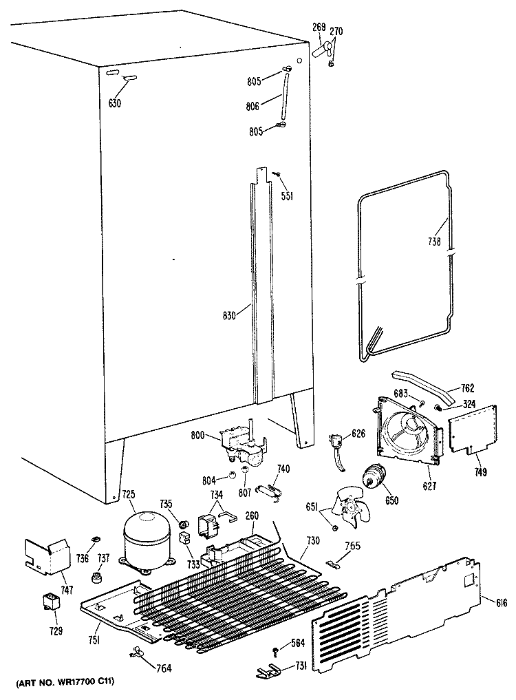Section Diagram and Parts List for TFC22PRSBWW  General Electric Refrigerator