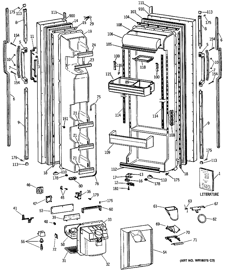 Section Diagram and Parts List for TFC22ZRSBWW  General Electric Refrigerator
