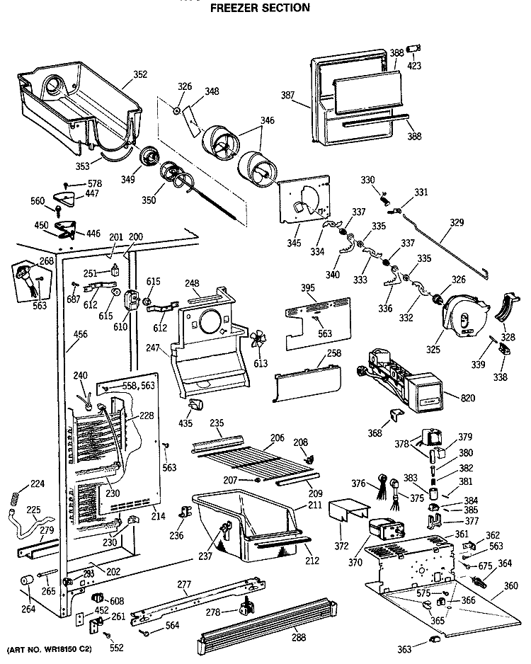 FREEZER SECTION Diagram and Parts List for TFC22ZRSBWW  General Electric Refrigerator