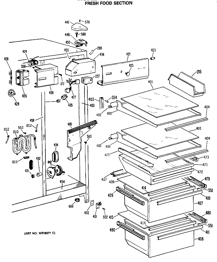 FRESH FOOD SECTION Diagram and Parts List for TFC22ZRSBWW  General Electric Refrigerator