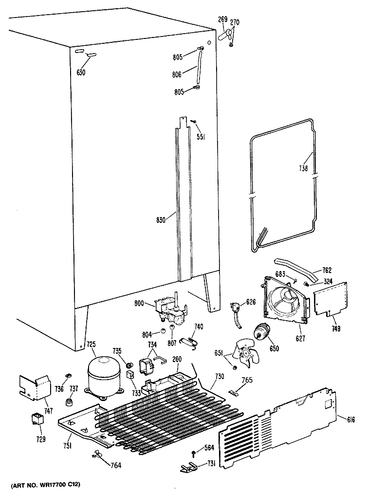 Section Diagram and Parts List for TFC22ZRSBWW  General Electric Refrigerator