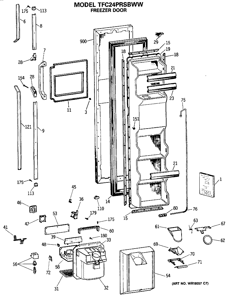 FREEZER DOOR Diagram and Parts List for TFC24PRSBWW  General Electric Refrigerator