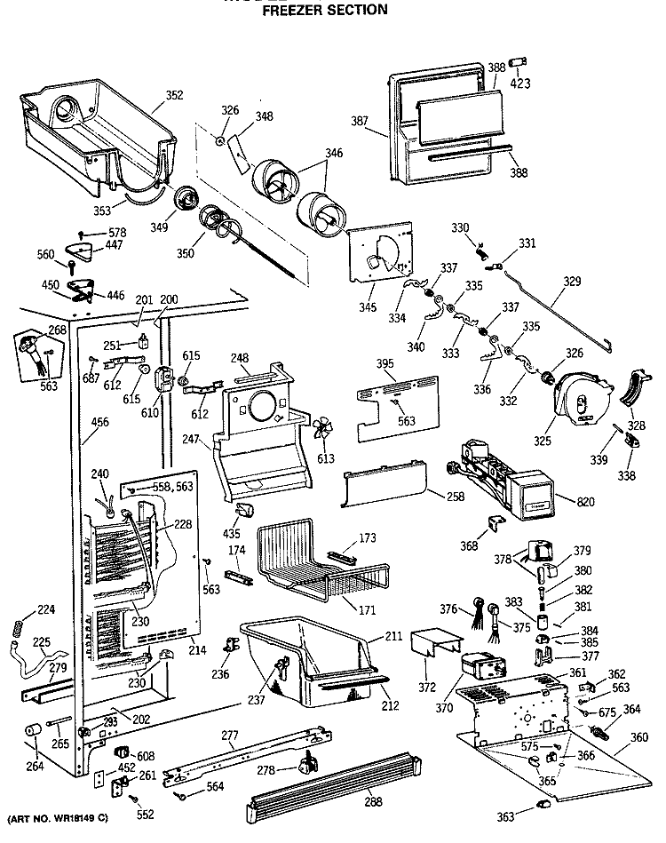FREEZER SECTION Diagram and Parts List for TFC24PRSBWW  General Electric Refrigerator
