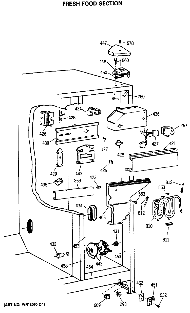 FRESH FOOD SECTION Diagram and Parts List for TFC24PRSBWW  General Electric Refrigerator