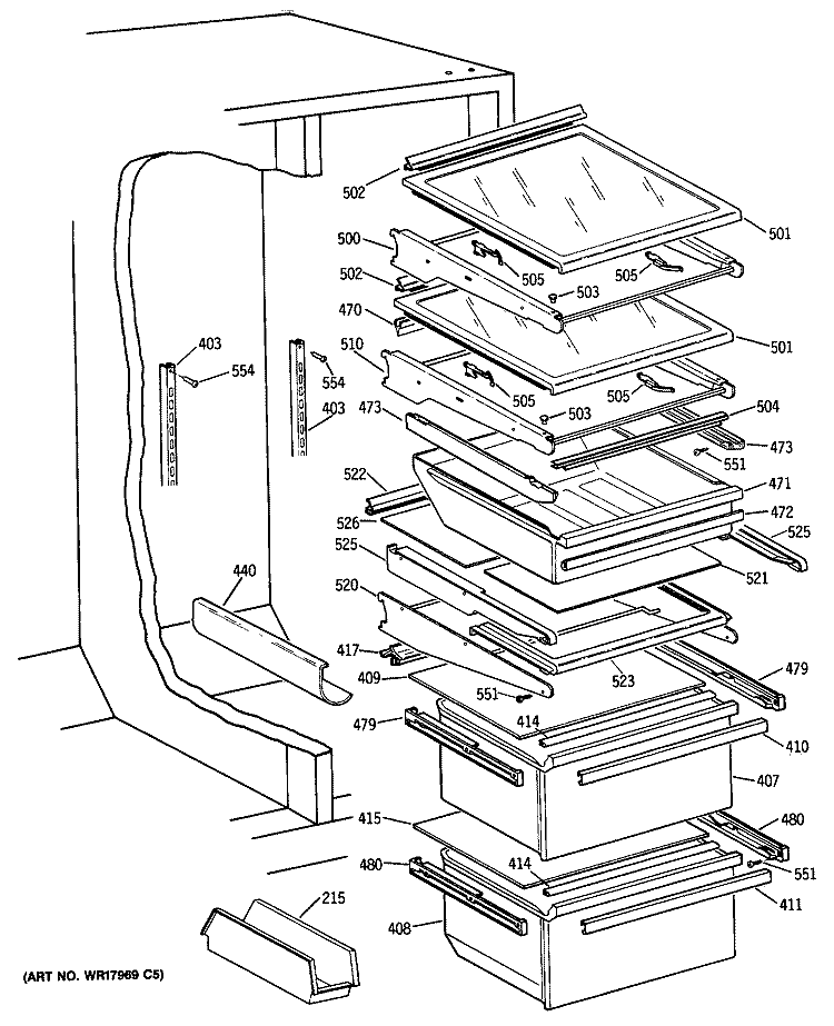 Section Diagram and Parts List for TFC24PRSBWW  General Electric Refrigerator