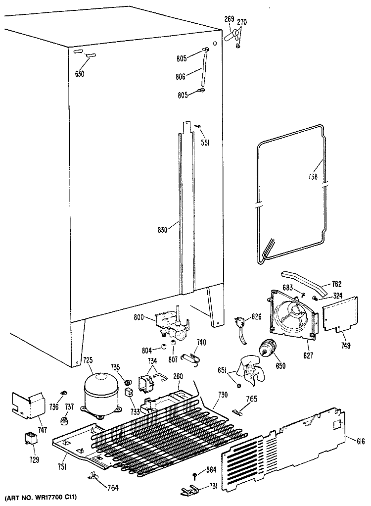 Section Diagram and Parts List for TFC24PRSBWW  General Electric Refrigerator