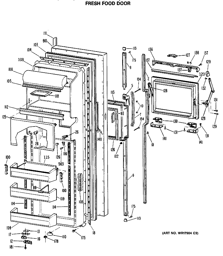 FRESH FOOD DOOR Diagram and Parts List for TFC24ZFSAWH  General Electric Refrigerator