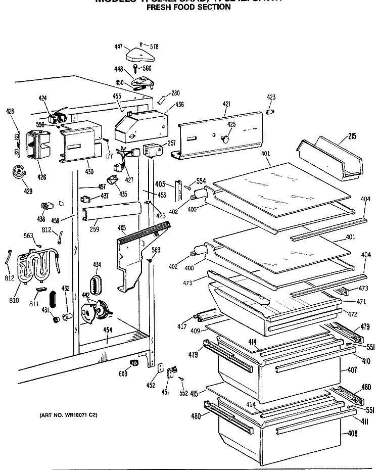 FRESH FOOD SECTION Diagram and Parts List for TFC24ZFSAWH  General Electric Refrigerator