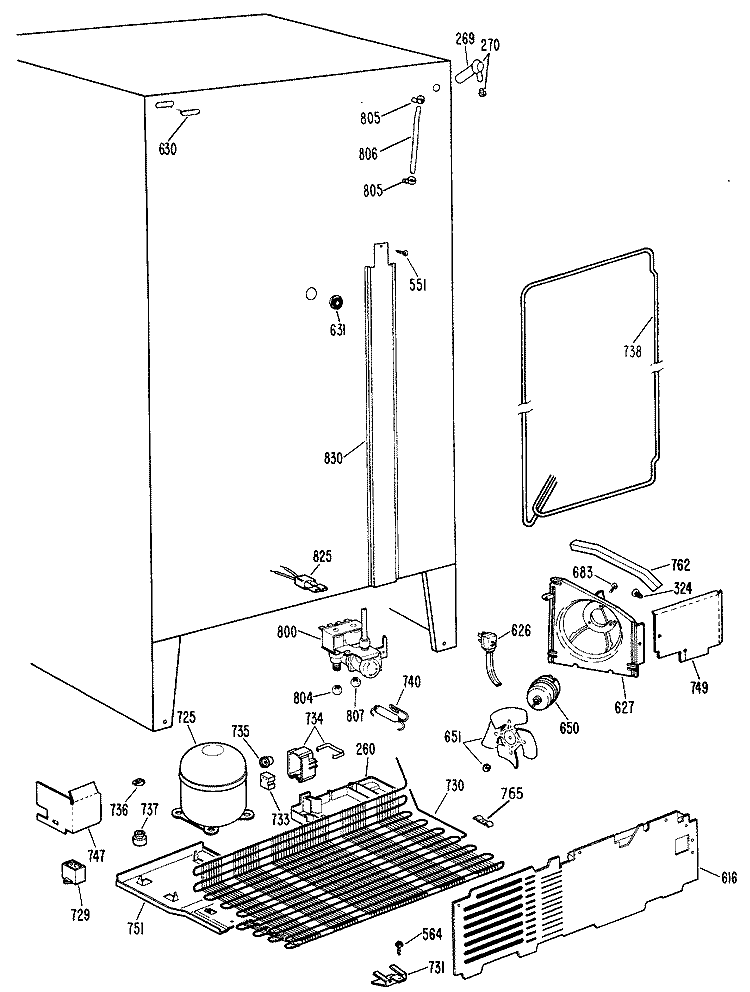 Section Diagram and Parts List for TFC24ZFSAWH  General Electric Refrigerator