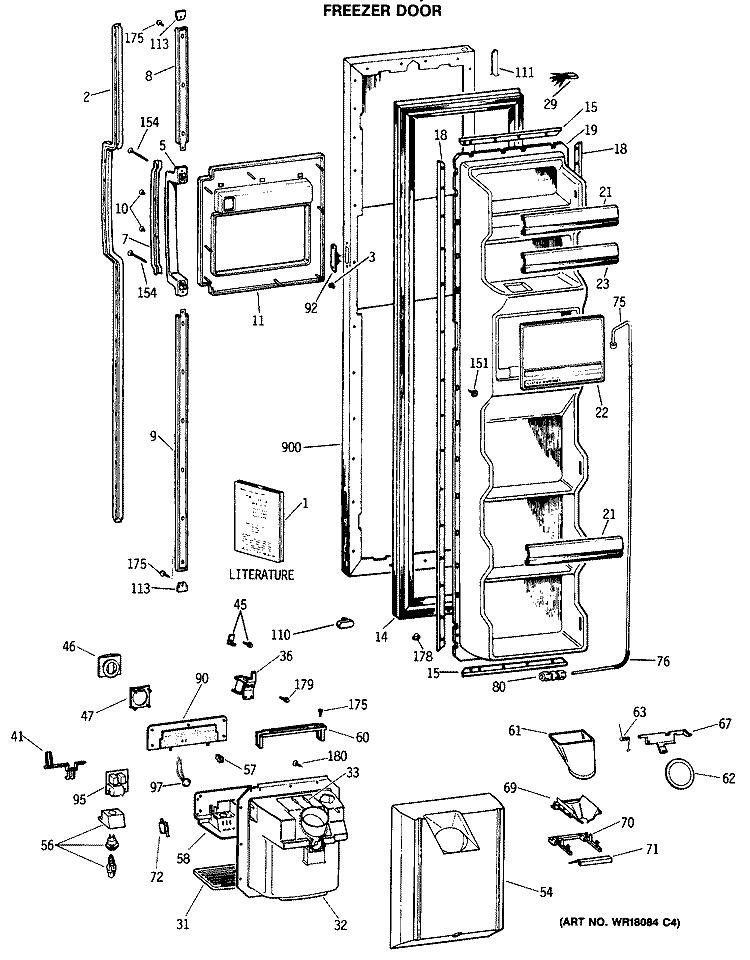 FREEZER DOOR Diagram and Parts List for TFC24ZFSBWH  General Electric Refrigerator