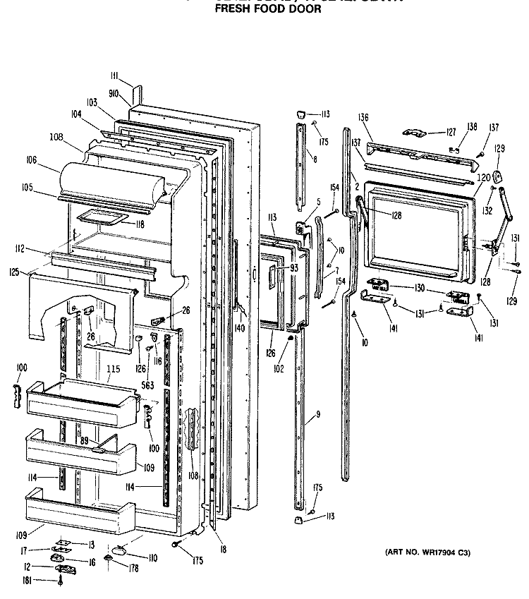 FRESH FOOD DOOR Diagram and Parts List for TFC24ZFSBWH  General Electric Refrigerator