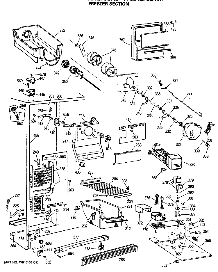 FREEZER SECTION Diagram and Parts List for TFC24ZFSBWH  General Electric Refrigerator