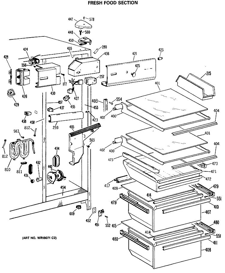 FRESH FOOD SECTION Diagram and Parts List for TFC24ZFSBWH  General Electric Refrigerator