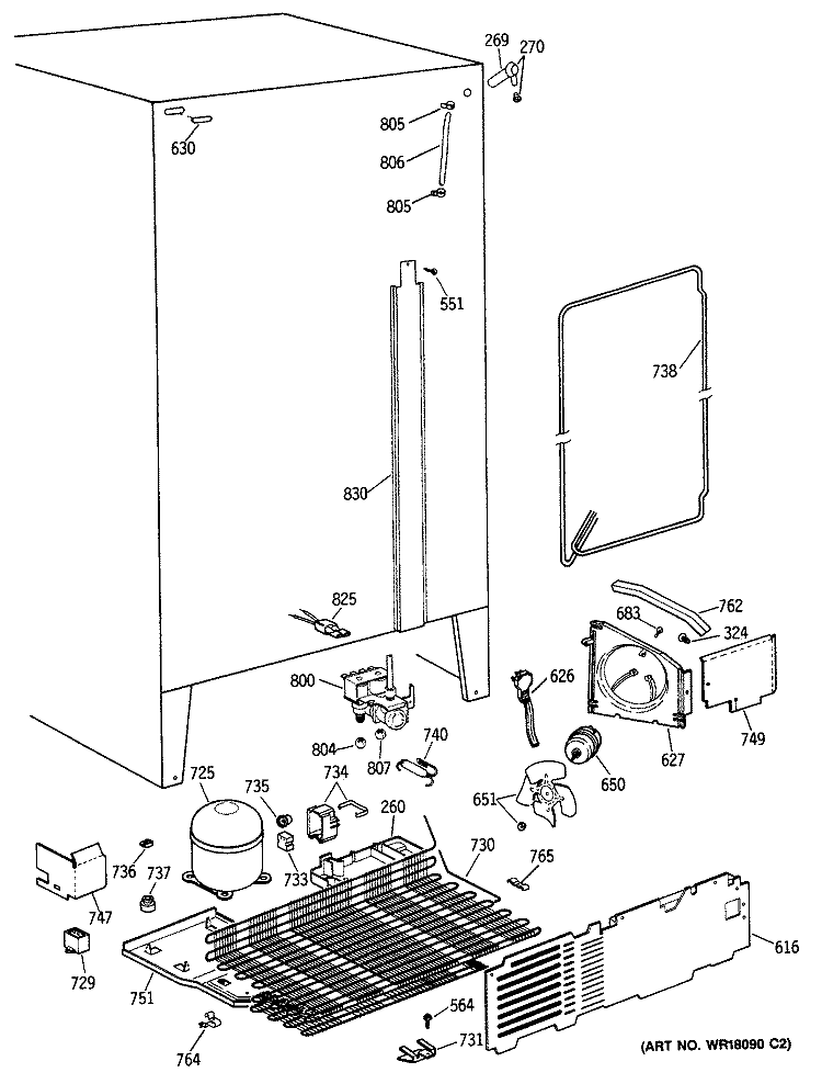 Section Diagram and Parts List for TFC24ZFSBWH  General Electric Refrigerator