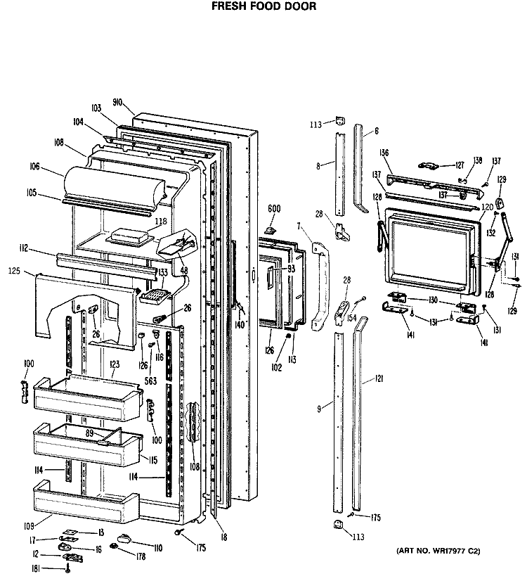 FRESH FOOD DOOR Diagram and Parts List for TFC27PFSAWW  General Electric Refrigerator