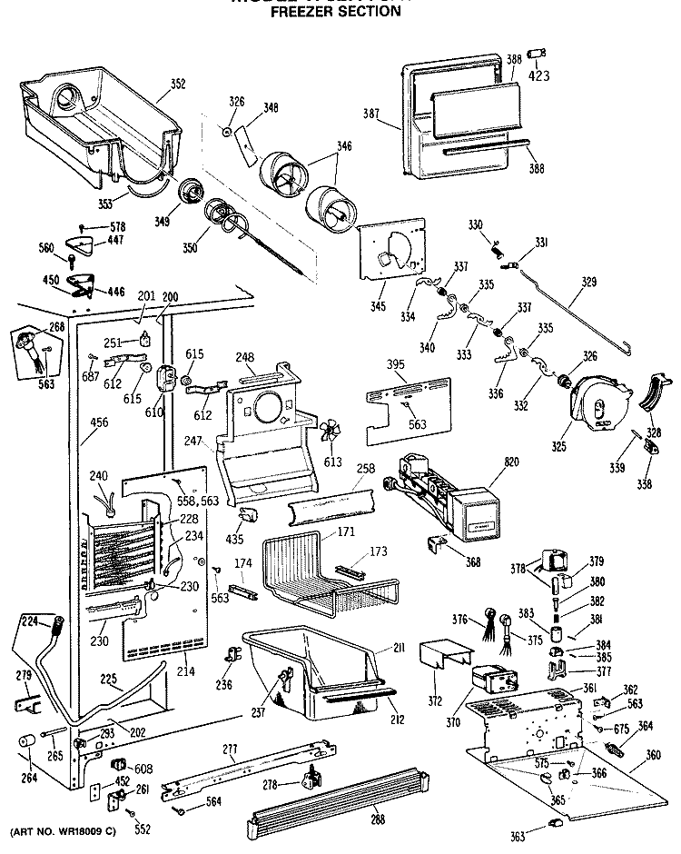 FREEZER SECTION Diagram and Parts List for TFC27PFSAWW  General Electric Refrigerator