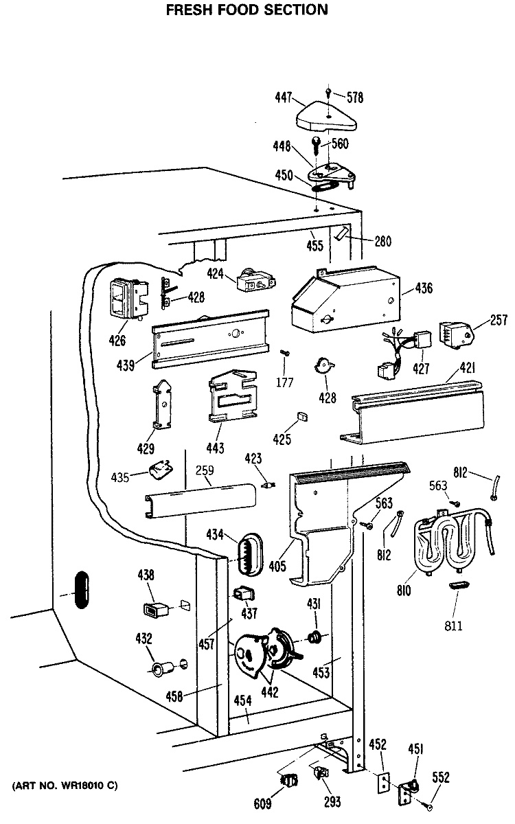 FRESH FOOD SECTION Diagram and Parts List for TFC27PFSAWW  General Electric Refrigerator