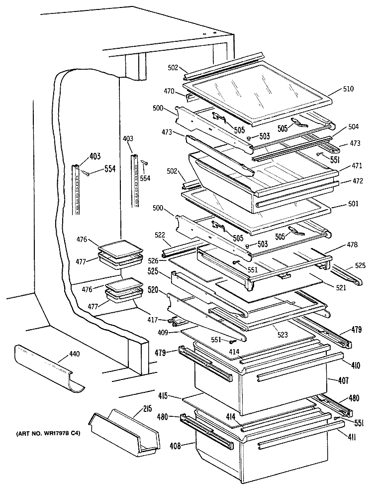 Section Diagram and Parts List for TFC27PFSAWW  General Electric Refrigerator
