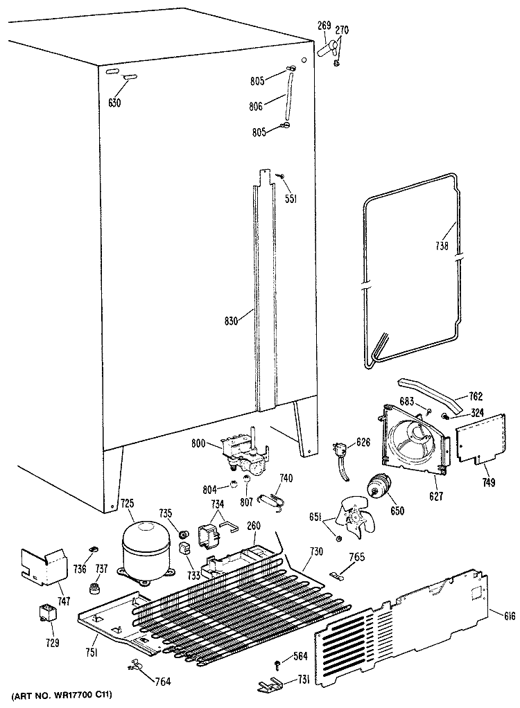 Section Diagram and Parts List for TFC27PFSAWW  General Electric Refrigerator