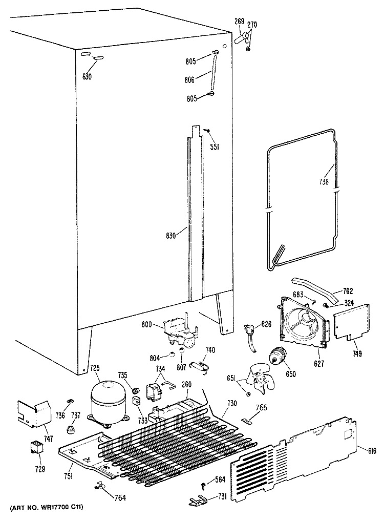 Section Diagram and Parts List for TFC27PFSBWW  General Electric Refrigerator