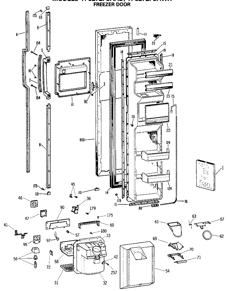 FREEZER DOOR Diagram and Parts List for TFC27ZFSAWH  General Electric Refrigerator