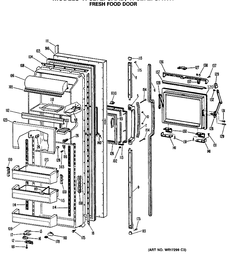FRESH FOOD DOOR Diagram and Parts List for TFC27ZFSAWH  General Electric Refrigerator