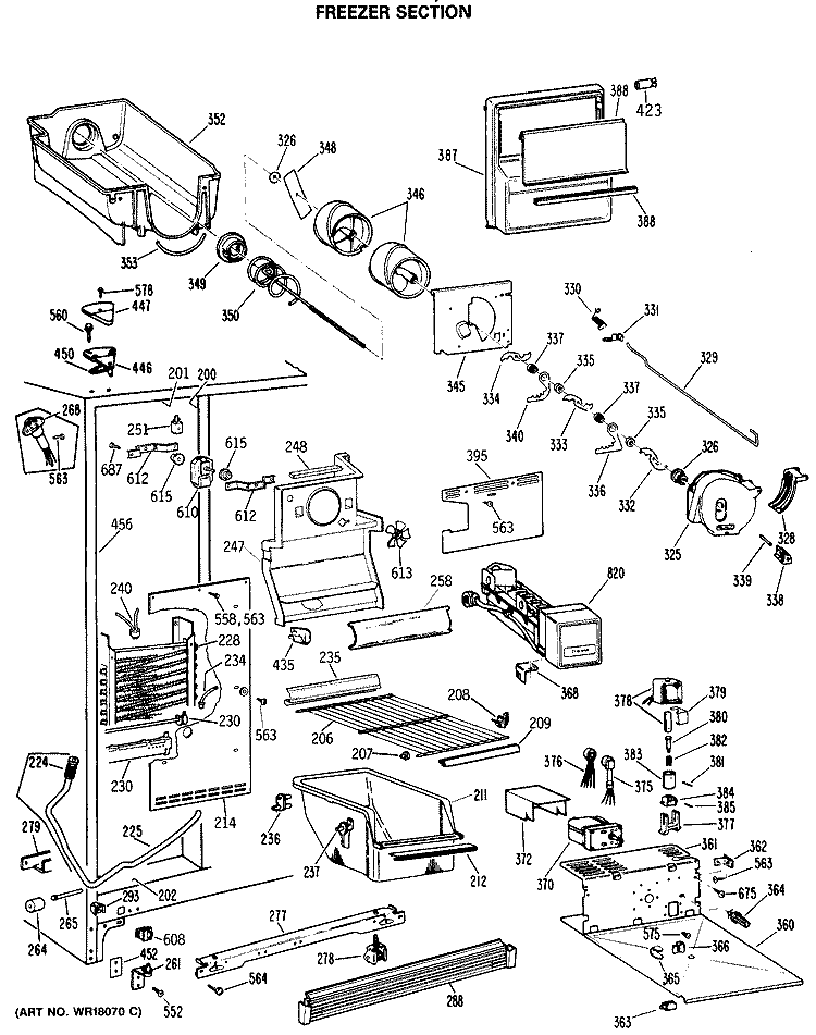 FREEZER SECTION Diagram and Parts List for TFC27ZFSAWH  General Electric Refrigerator