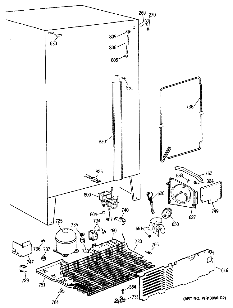 Section Diagram and Parts List for TFC27ZFSBWH  General Electric Refrigerator