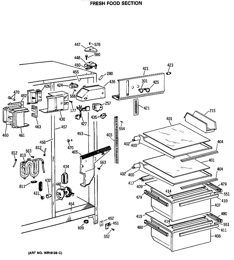 FRESH FOOD SECTION Diagram and Parts List for TFG20JRSCWW  General Electric Refrigerator
