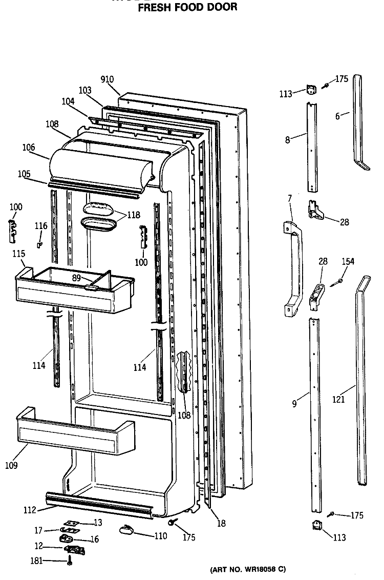 FRESH FOOD DOOR Diagram and Parts List for TFG22PRSCWW  General Electric Refrigerator