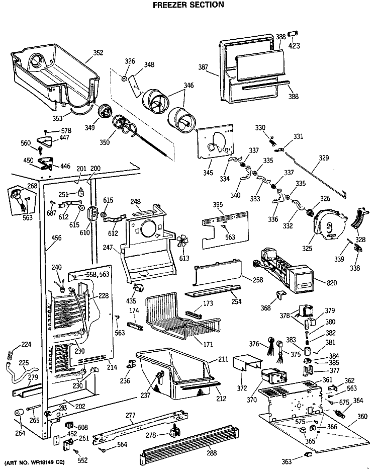 FREEZER SECTION Diagram and Parts List for TFG22PRSCWW  General Electric Refrigerator
