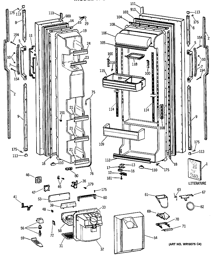 Section Diagram and Parts List for TFG22ZRSCWH  General Electric Refrigerator
