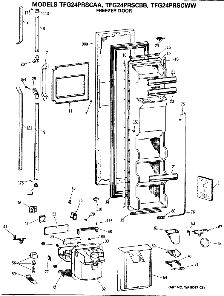 FREEZER DOOR Diagram and Parts List for TFG24PRSCAA  General Electric Refrigerator