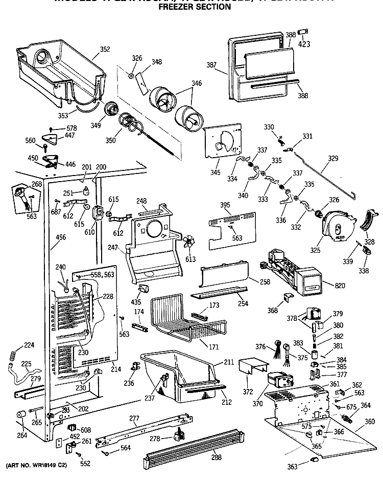 FREEZER SECTION Diagram and Parts List for TFG24PRSCAA  General Electric Refrigerator