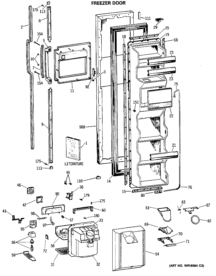 FREEZER DOOR Diagram and Parts List for TFG24ZESCWH  General Electric Refrigerator