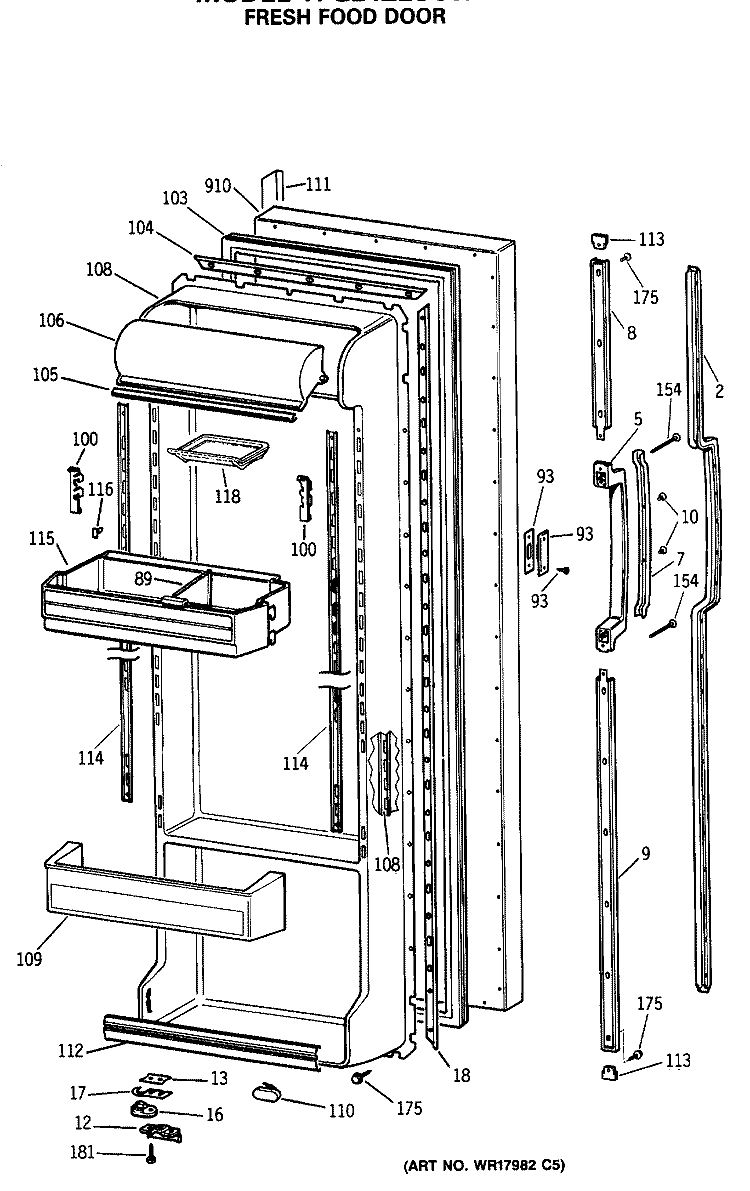 FRESH FOOD DOOR Diagram and Parts List for TFG24ZESCWH  General Electric Refrigerator