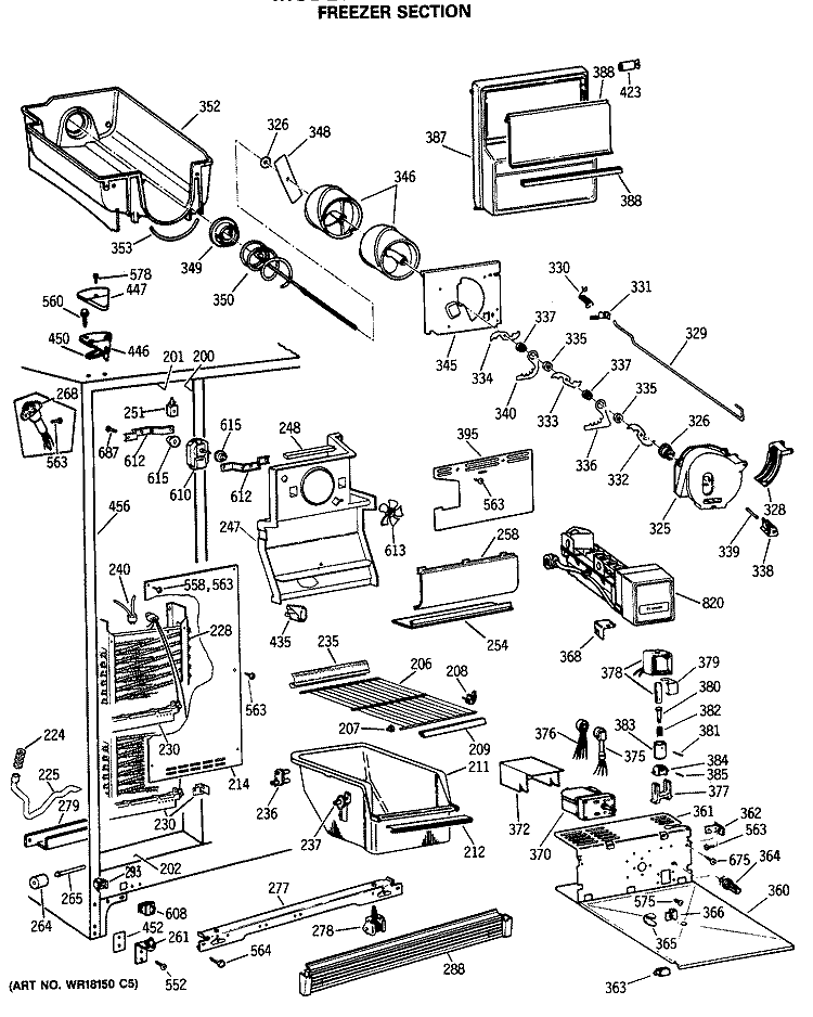 FREEZER SECTION Diagram and Parts List for TFG24ZESCWH  General Electric Refrigerator