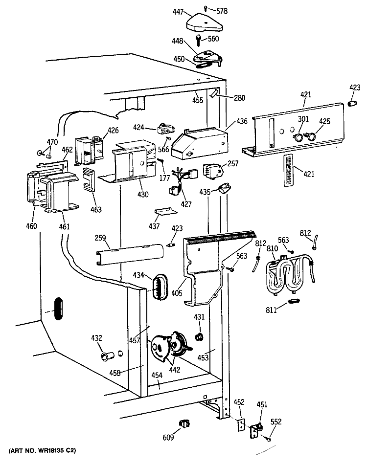 Section Diagram and Parts List for TFG24ZESCWH  General Electric Refrigerator